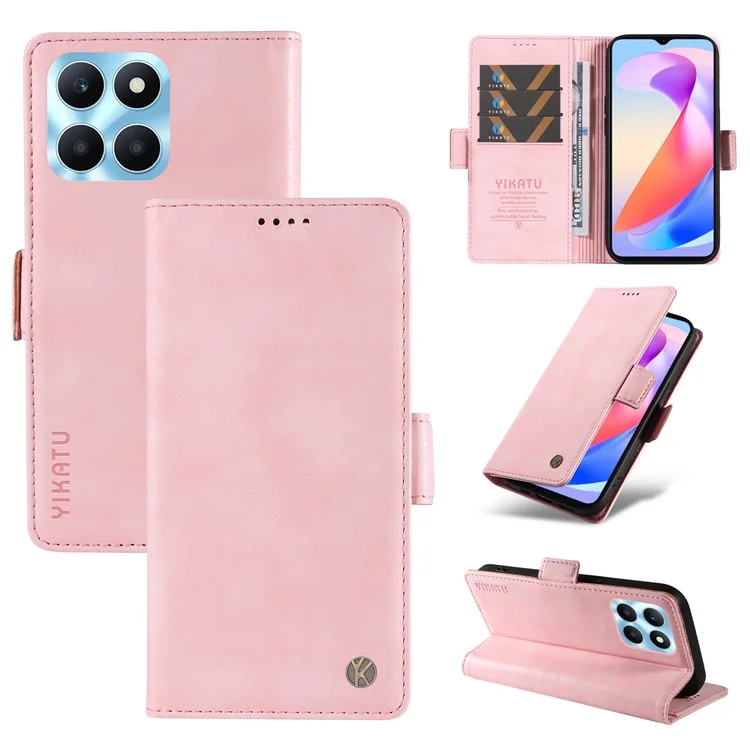 YIKATU YK-007 Funda para teléfono Honor X6a 4G Textura de litchi Cubierta de cuero resistente a los arañazos - Rosa