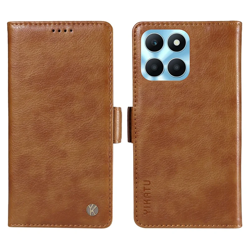 YIKATU YK-007 For Honor X6a 4G Phone Case Litchi Texture Anti-Scratch Leather Cover - Brown