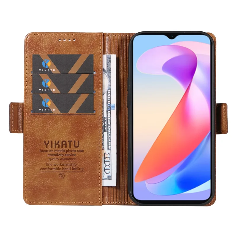 YIKATU YK-007 For Honor X6a 4G Phone Case Litchi Texture Anti-Scratch Leather Cover - Brown