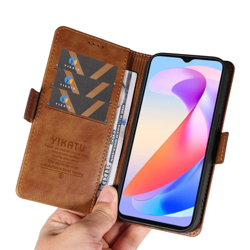 YIKATU YK-007 For Honor X6a 4G Phone Case Litchi Texture Anti-Scratch Leather Cover - Brown