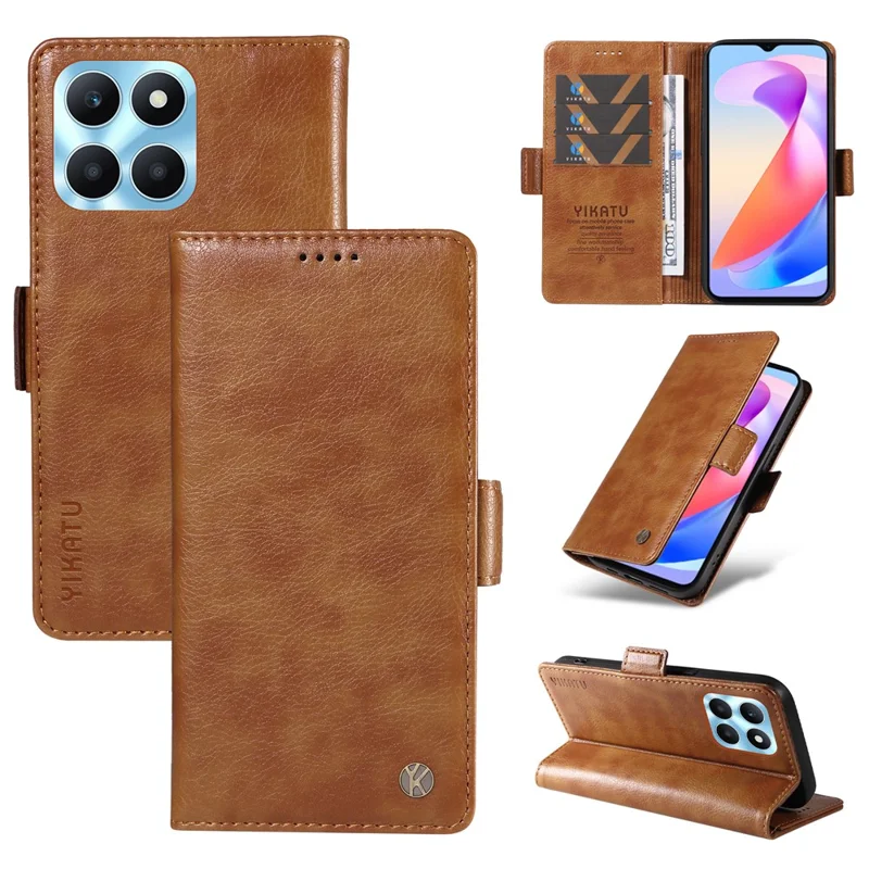 YIKATU YK-007 For Honor X6a 4G Phone Case Litchi Texture Anti-Scratch Leather Cover - Brown
