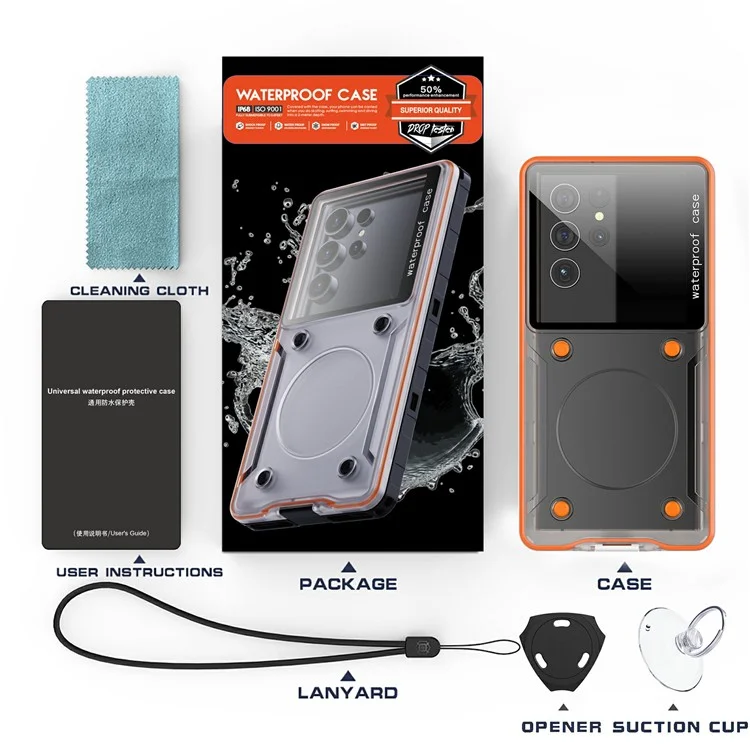 Universal IP68 Waterproof Case Phone Underwater Protection Cover for Phones Below 6.9-inch - White