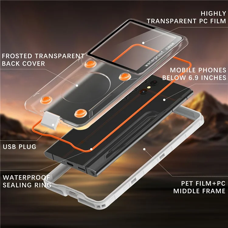 Universal IP68 Waterproof Case Phone Underwater Protection Cover for Phones Below 6.9-inch - White