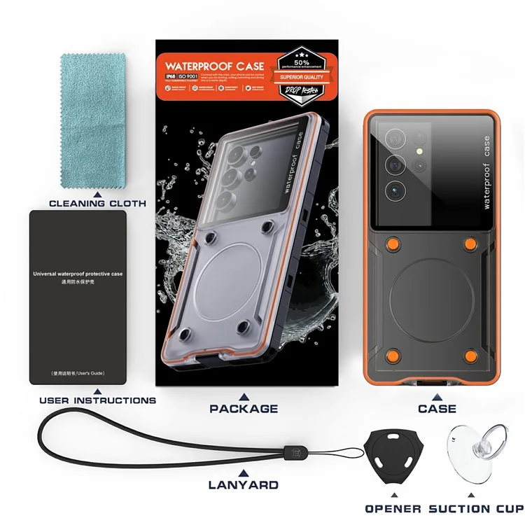 Universal IP68 Waterproof Case Phone Underwater Protection Cover for Phones Below 6.9-inch - Black
