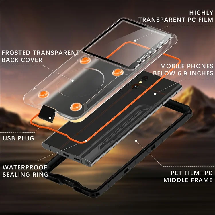 Universal IP68 Waterproof Case Phone Underwater Protection Cover for Phones Below 6.9-inch - Black