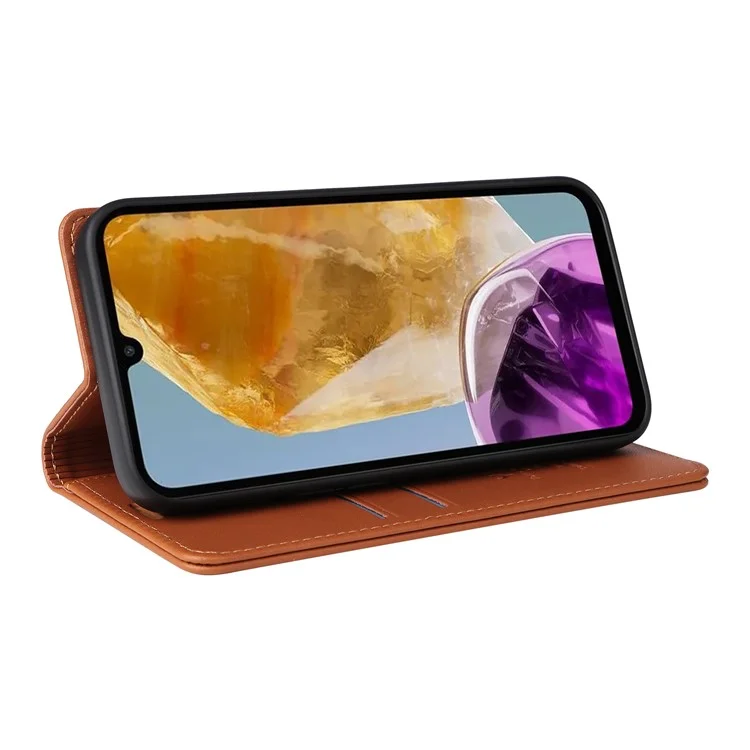 YIKATU YK-001 Чехол для телефона Samsung Galaxy M15 5G, магнитный, кожаный, с амортизирующей защитой - коричневый