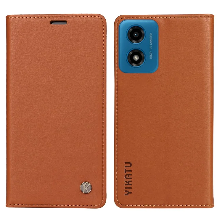YIKATU YK-001 para Motorola Moto E14 4G / G04 4G / G04s 4G / G24 4G Funda de teléfono celular Cierre magnético de cuero - Marrón