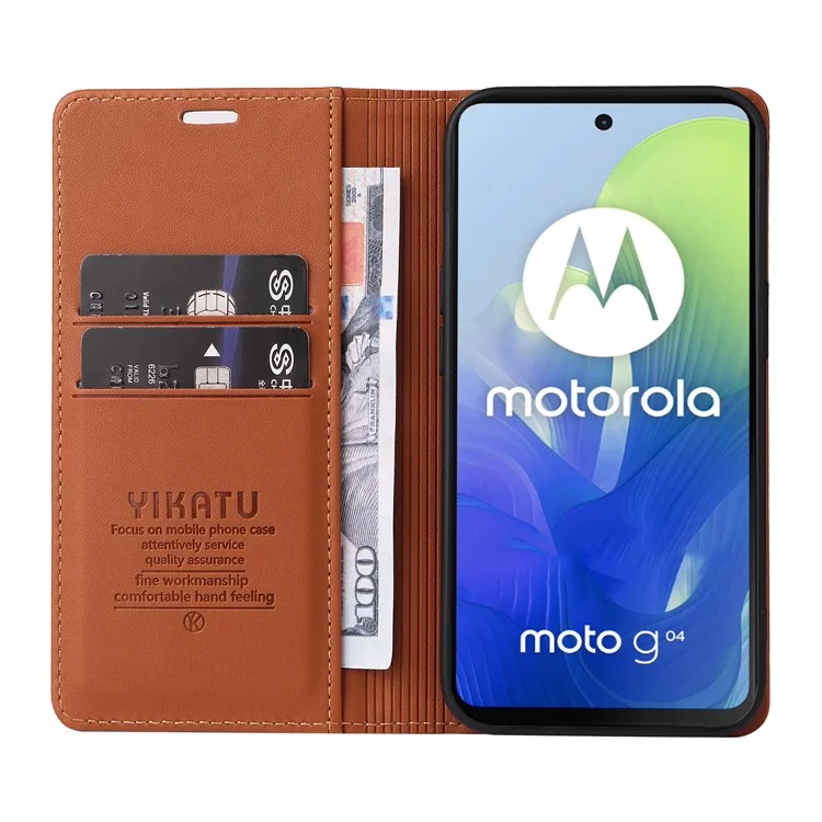 YIKATU YK-001 para Motorola Moto E14 4G / G04 4G / G04s 4G / G24 4G Funda de teléfono celular Cierre magnético de cuero - Marrón