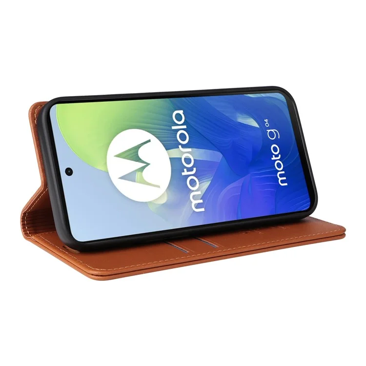 YIKATU YK-001 para Motorola Moto E14 4G / G04 4G / G04s 4G / G24 4G Funda de teléfono celular Cierre magnético de cuero - Marrón