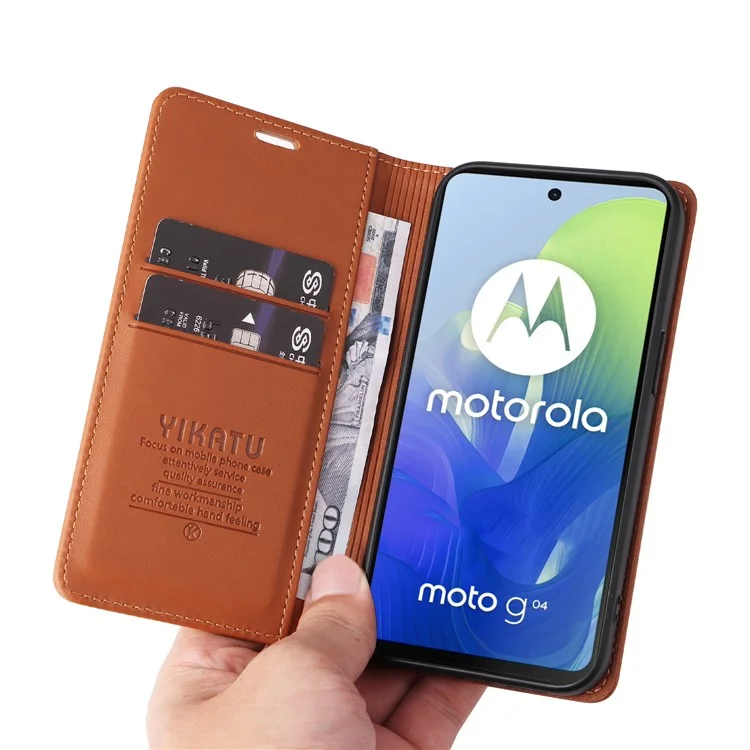 YIKATU YK-001 para Motorola Moto E14 4G / G04 4G / G04s 4G / G24 4G Funda de teléfono celular Cierre magnético de cuero - Marrón