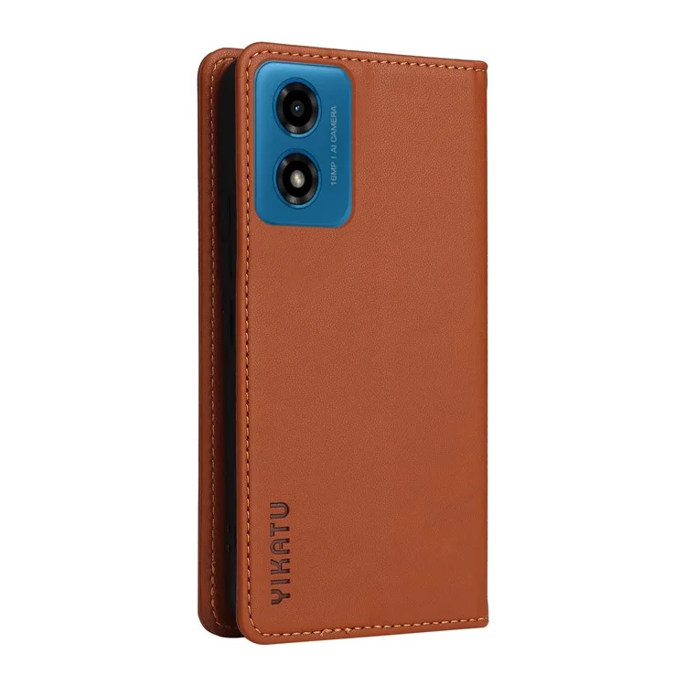 YIKATU YK-001 para Motorola Moto E14 4G / G04 4G / G04s 4G / G24 4G Funda de teléfono celular Cierre magnético de cuero - Marrón