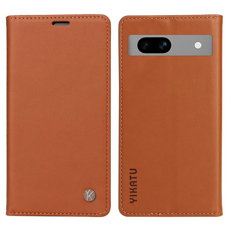 YIKATU YK-001 For Google Pixel 7a Leather Case Magnetic Closure Ultra thin Phone Case - Brown