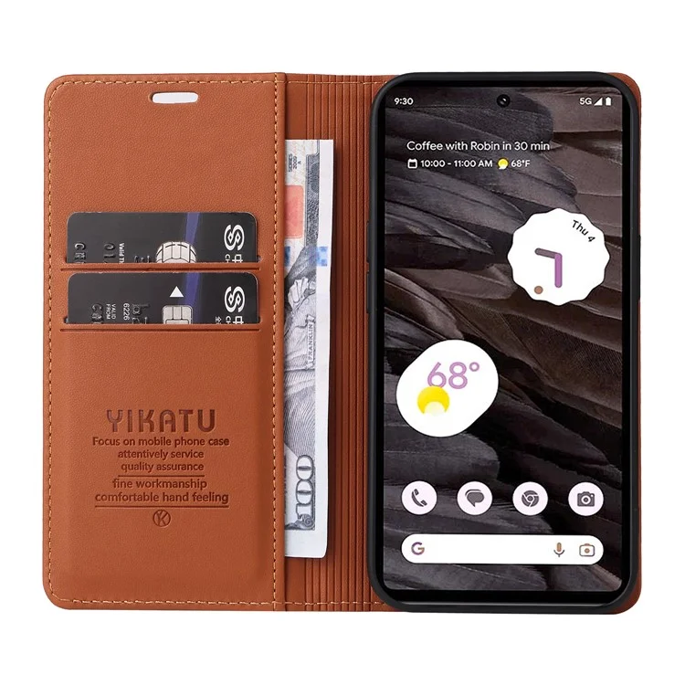 YIKATU YK-001 For Google Pixel 7a Leather Case Magnetic Closure Ultra thin Phone Case - Brown