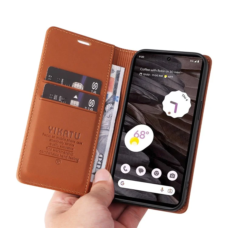 YIKATU YK-001 For Google Pixel 7a Leather Case Magnetic Closure Ultra thin Phone Case - Brown
