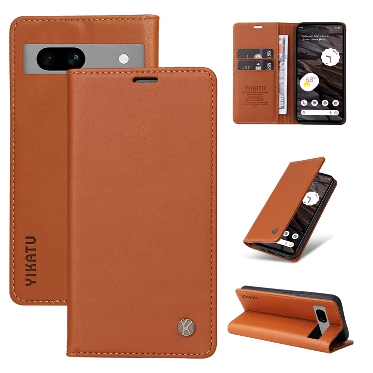 YIKATU YK-001 For Google Pixel 7a Leather Case Magnetic Closure Ultra thin Phone Case - Brown