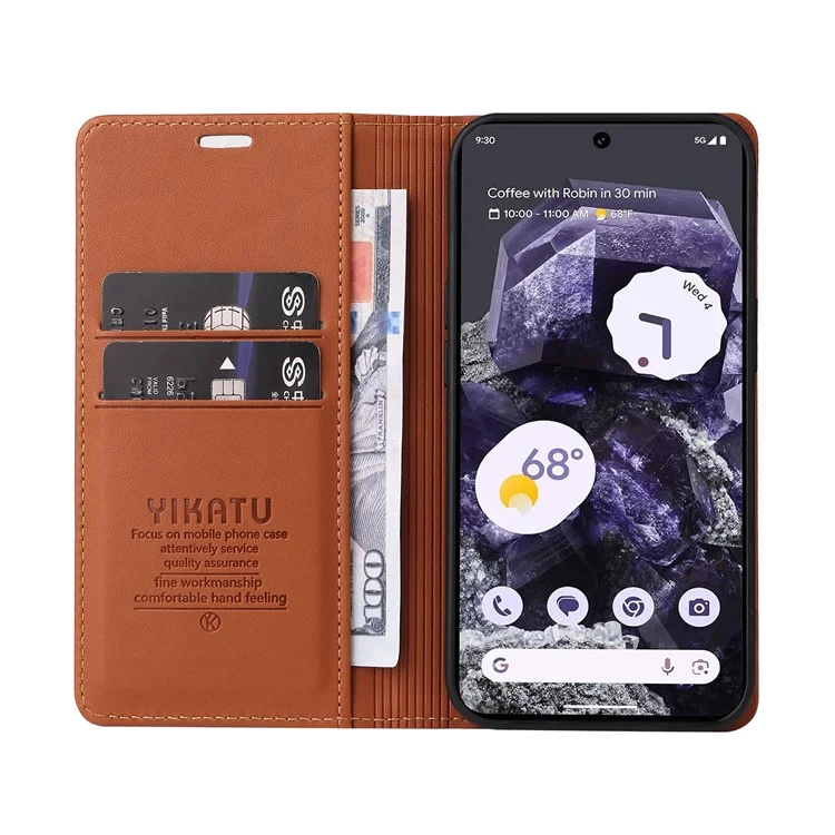 YIKATU YK-001 For Google Pixel 8 Cell Phone Case Shockproof Folio Flip Leather Cover - Brown