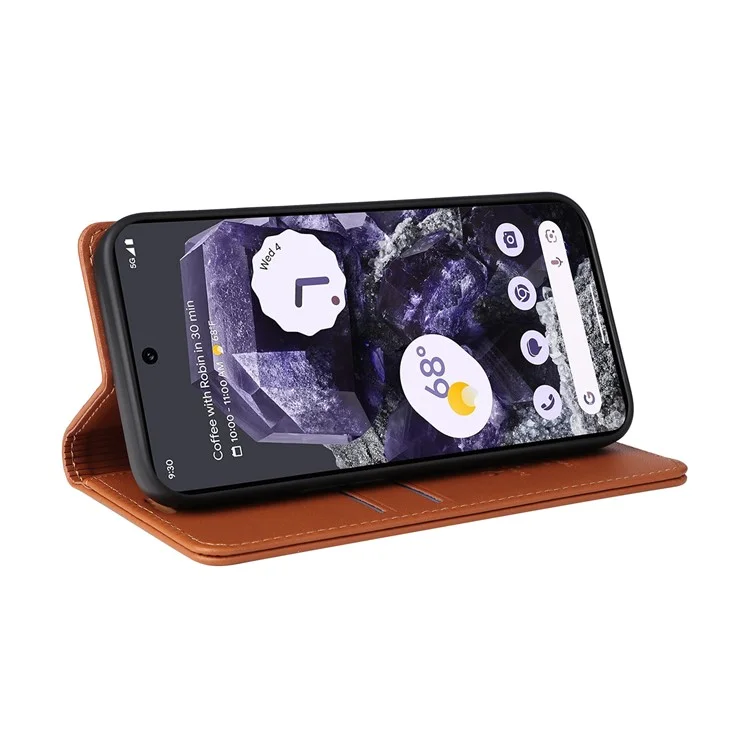 YIKATU YK-001 For Google Pixel 8 Cell Phone Case Shockproof Folio Flip Leather Cover - Brown