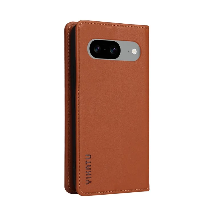 YIKATU YK-001 For Google Pixel 8 Cell Phone Case Shockproof Folio Flip Leather Cover - Brown