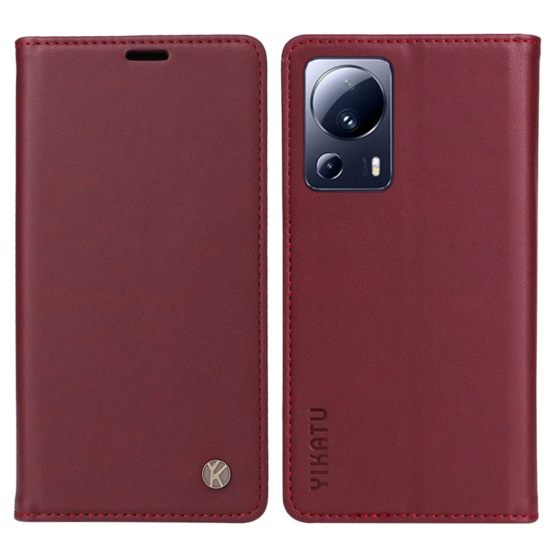 YIKATU YK-001 für Xiaomi 13 Lite / Civi 2 5G Handy-Hülle, stoßfest, Lederständer-Cover - Weinrot