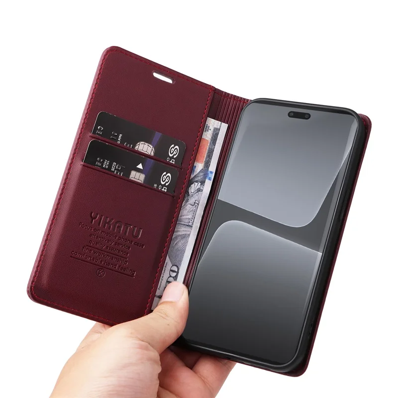 YIKATU YK-001 für Xiaomi 13 Lite / Civi 2 5G Handy-Hülle, stoßfest, Lederständer-Cover - Weinrot
