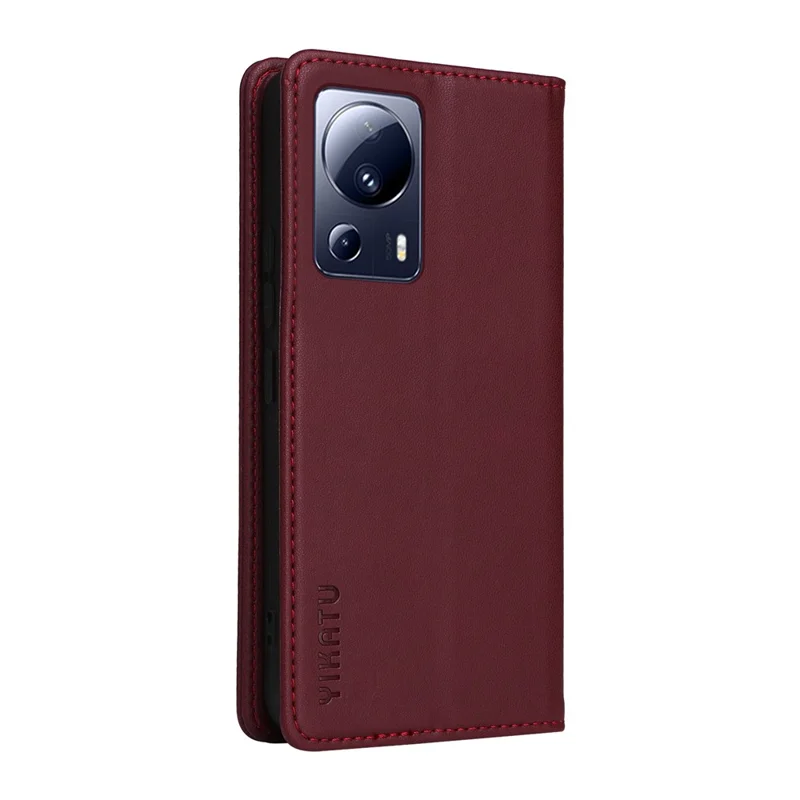 YIKATU YK-001 für Xiaomi 13 Lite / Civi 2 5G Handy-Hülle, stoßfest, Lederständer-Cover - Weinrot