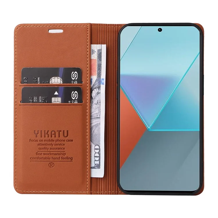 YIKATU YK-001 For Xiaomi Redmi Note 13 Pro 5G / Poco X6 5G Case Magnetic Adsorption Leather Phone Cover - Brown