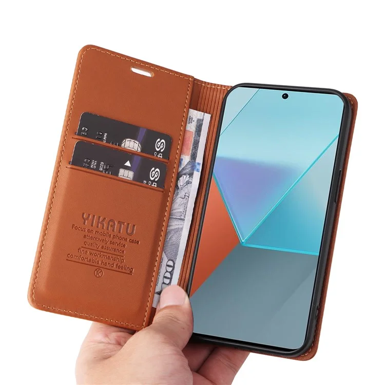 YIKATU YK-001 For Xiaomi Redmi Note 13 Pro 5G / Poco X6 5G Case Magnetic Adsorption Leather Phone Cover - Brown