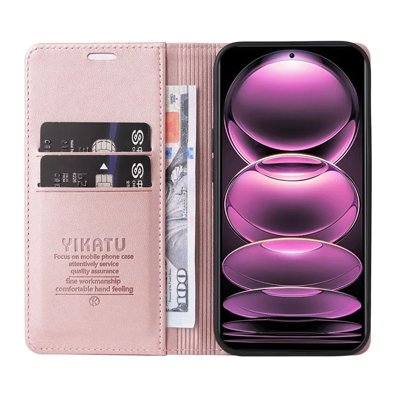 YIKATU YK-001 для Xiaomi Poco X5 Pro 5G / Redmi Note 12 Pro Speed 5G / Note 12 Pro 5G, магнитный чехол из искусственной кожи - Розовое золото