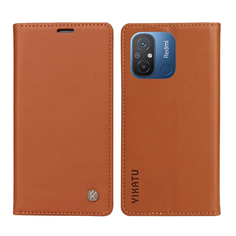 YIKATU YK-001 для Xiaomi Redmi 12C 4G / Redmi 11A 4G Магнитный чехол-книжка кожаный чехол-подставка для телефона - коричневый