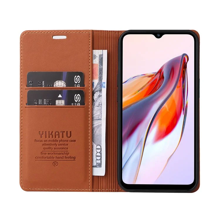 YIKATU YK-001 для Xiaomi Redmi 12C 4G / Redmi 11A 4G Магнитный чехол-книжка кожаный чехол-подставка для телефона - коричневый