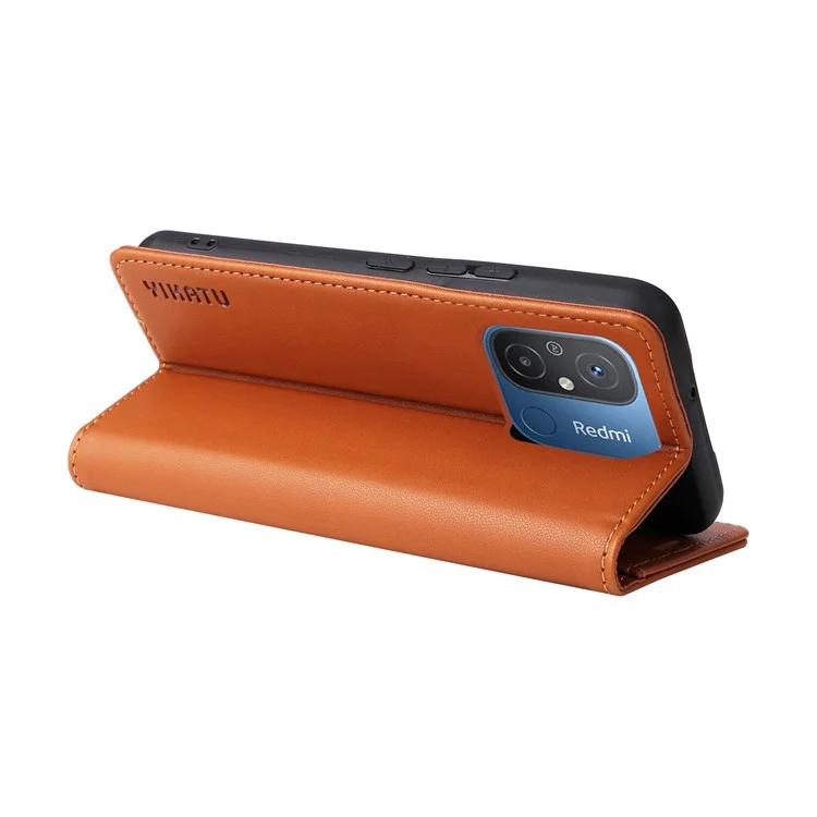 YIKATU YK-001 для Xiaomi Redmi 12C 4G / Redmi 11A 4G Магнитный чехол-книжка кожаный чехол-подставка для телефона - коричневый