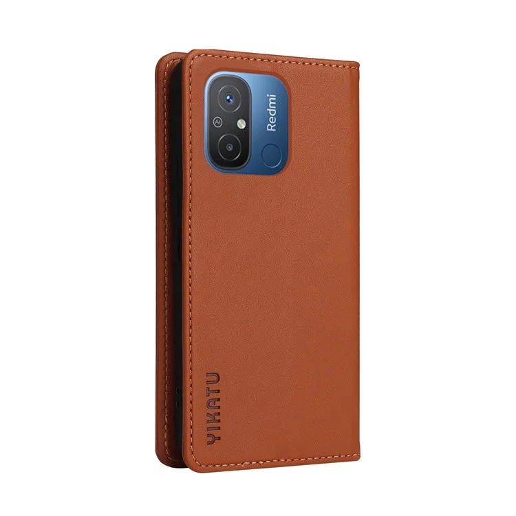 YIKATU YK-001 для Xiaomi Redmi 12C 4G / Redmi 11A 4G Магнитный чехол-книжка кожаный чехол-подставка для телефона - коричневый
