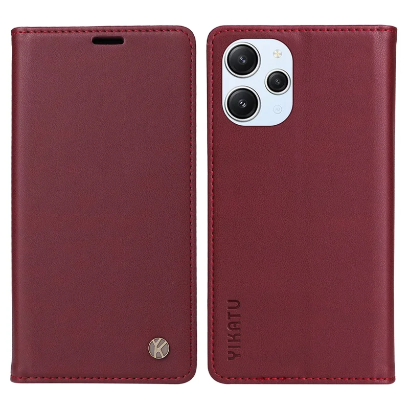 YIKATU YK-001 Per Xiaomi Redmi 12 4G / 5G (Global) / Poco M6 Pro 5G Custodia in Pelle Portafoglio Cover per Telefono - Vino Rosso