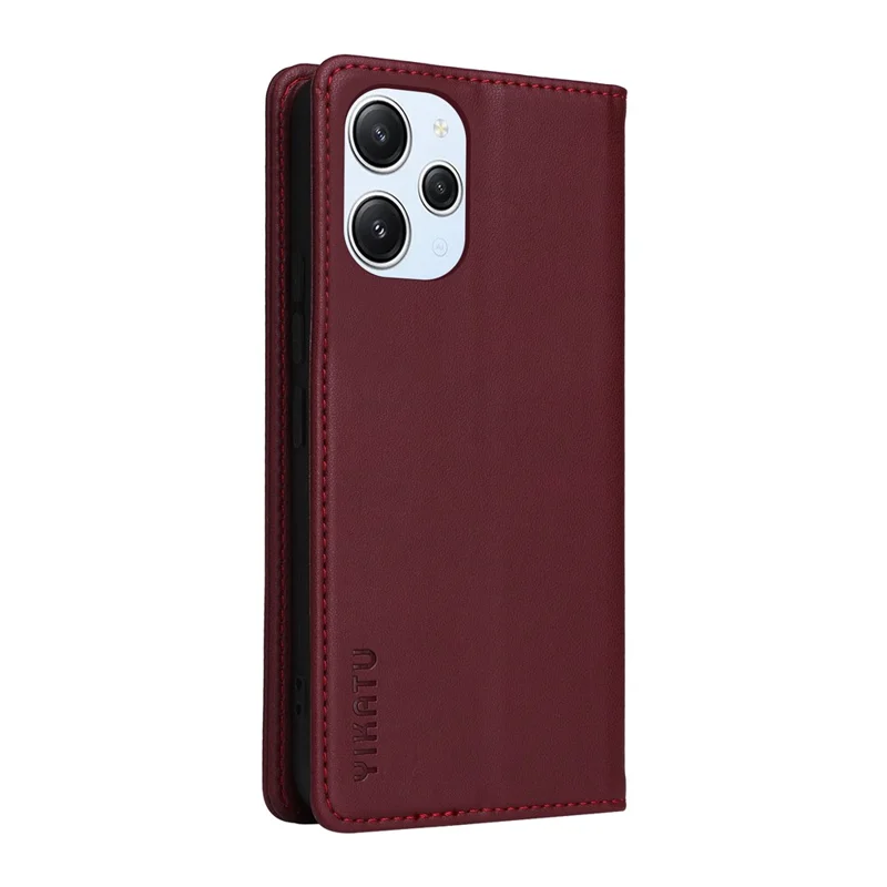 YIKATU YK-001 Per Xiaomi Redmi 12 4G / 5G (Global) / Poco M6 Pro 5G Custodia in Pelle Portafoglio Cover per Telefono - Vino Rosso