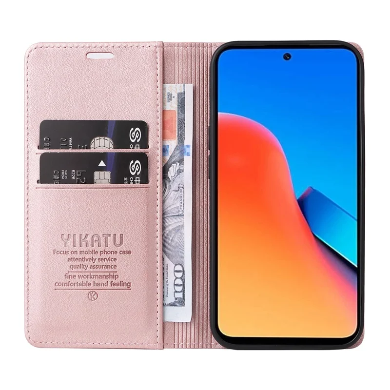 YIKATU YK-001 Per Xiaomi Redmi 12 4G / 5G (Global) / Poco M6 Pro 5G Custodia in Pelle Portafoglio Cover per Telefono - Rose Gold