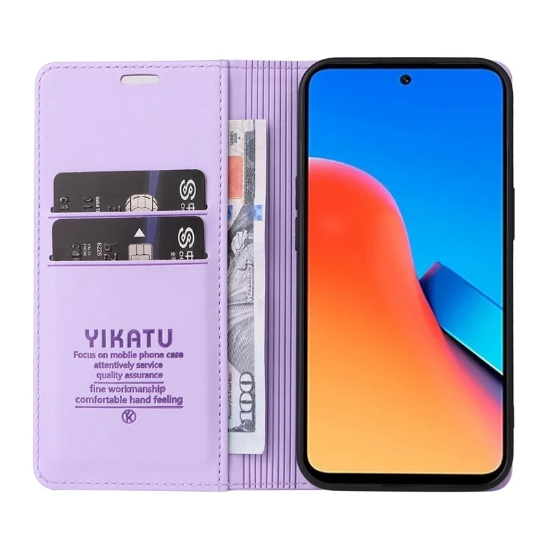 YIKATU YK-001 para Xiaomi Redmi 12 4G / 5G (Global) / Poco M6 Pro 5G Funda de piel para cartera y teléfono - Morado claro