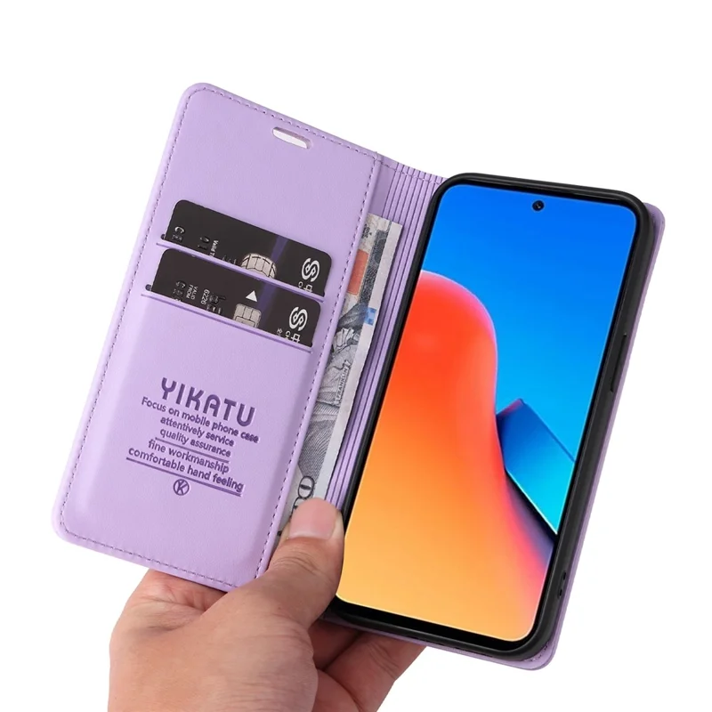 YIKATU YK-001 para Xiaomi Redmi 12 4G / 5G (Global) / Poco M6 Pro 5G Funda de piel para cartera y teléfono - Morado claro