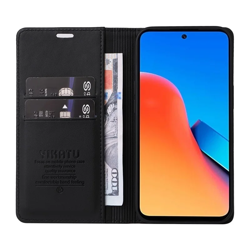 YIKATU YK-001 Per Xiaomi Redmi 12 4G / 5G (Globale) / Poco M6 Pro 5G Custodia in Pelle Portafoglio Custodia per Telefono - Nero