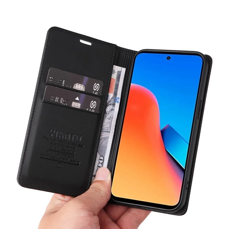 YIKATU YK-001 Per Xiaomi Redmi 12 4G / 5G (Globale) / Poco M6 Pro 5G Custodia in Pelle Portafoglio Custodia per Telefono - Nero