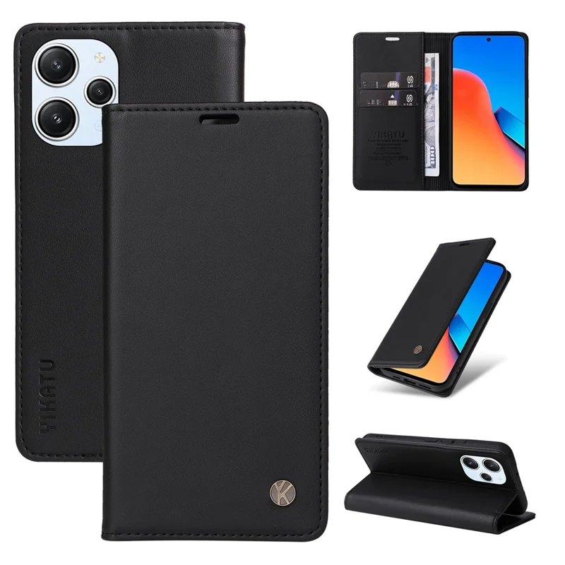 YIKATU YK-001 Per Xiaomi Redmi 12 4G / 5G (Globale) / Poco M6 Pro 5G Custodia in Pelle Portafoglio Custodia per Telefono - Nero