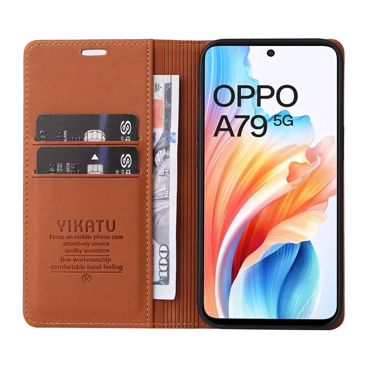 YIKATU YK-001 para Oppo A79 5G / A2 5G Funda Magnética de Absorción de Cuero - Marrón