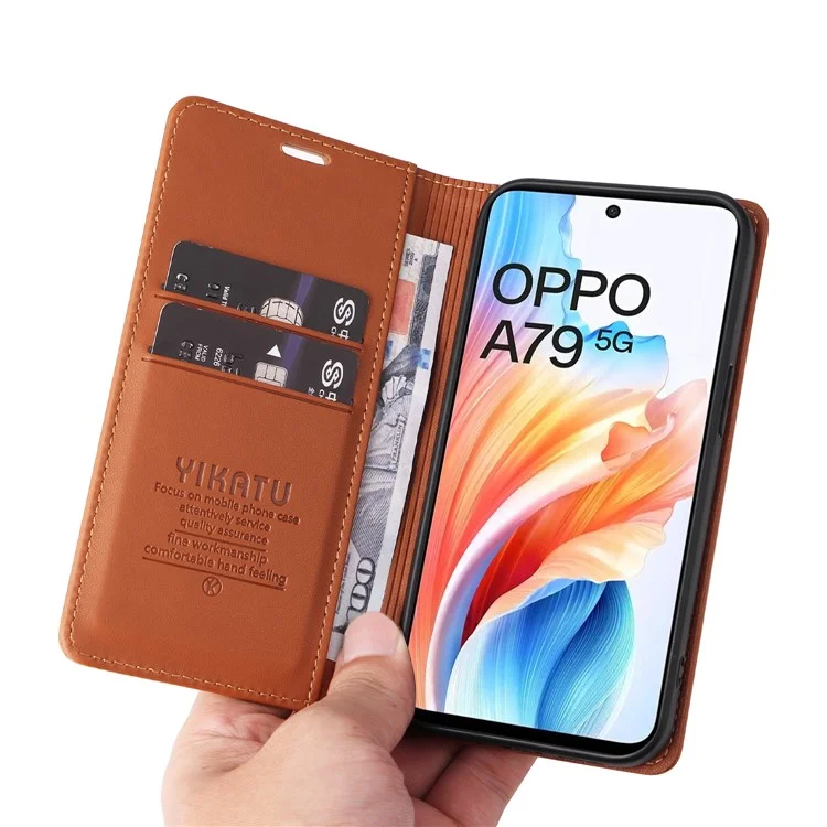 YIKATU YK-001 para Oppo A79 5G / A2 5G Funda Magnética de Absorción de Cuero - Marrón