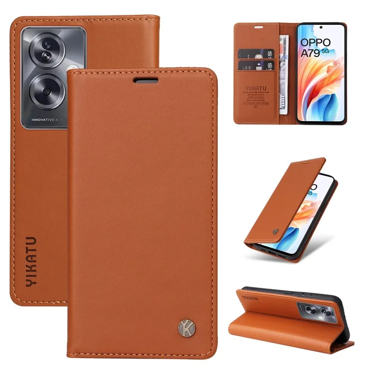 YIKATU YK-001 para Oppo A79 5G / A2 5G Funda Magnética de Absorción de Cuero - Marrón