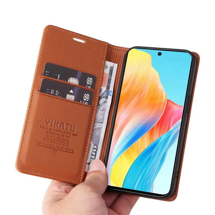 YIKATU YK-001 Para Oppo A58 4G Funda Magnética de Cartera de Cuero Funda de Teléfono Inteligente - Marrón