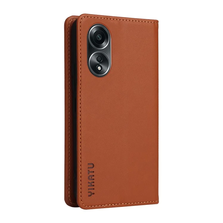 YIKATU YK-001 Para Oppo A58 4G Funda Magnética de Cartera de Cuero Funda de Teléfono Inteligente - Marrón