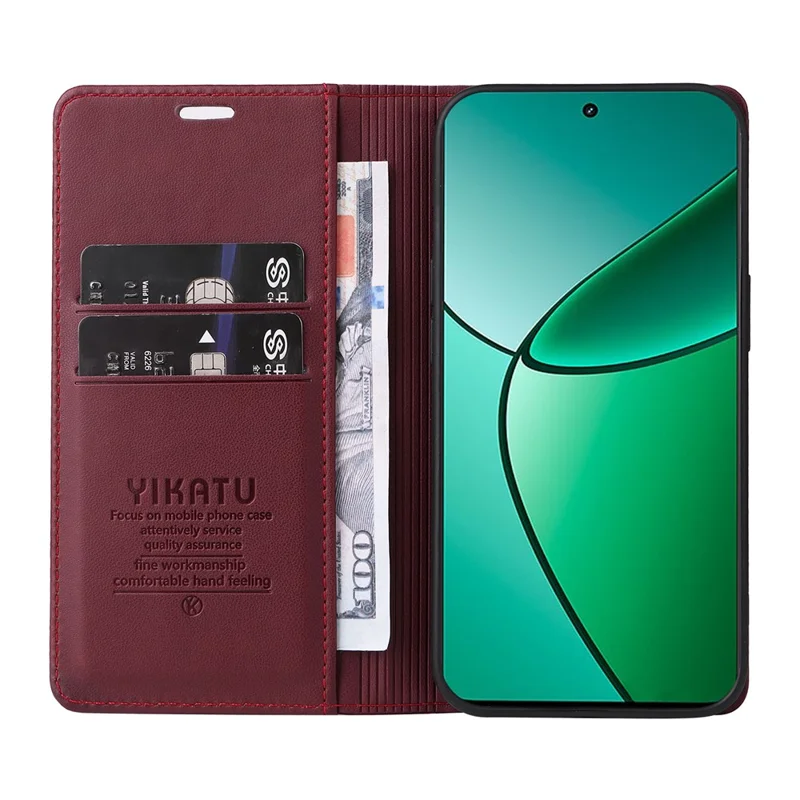 YIKATU YK-001 voor Realme 12 4G / 12+ 5G hoesje met magnetische sluiting Lederen telefoonhoes - Wijnrood