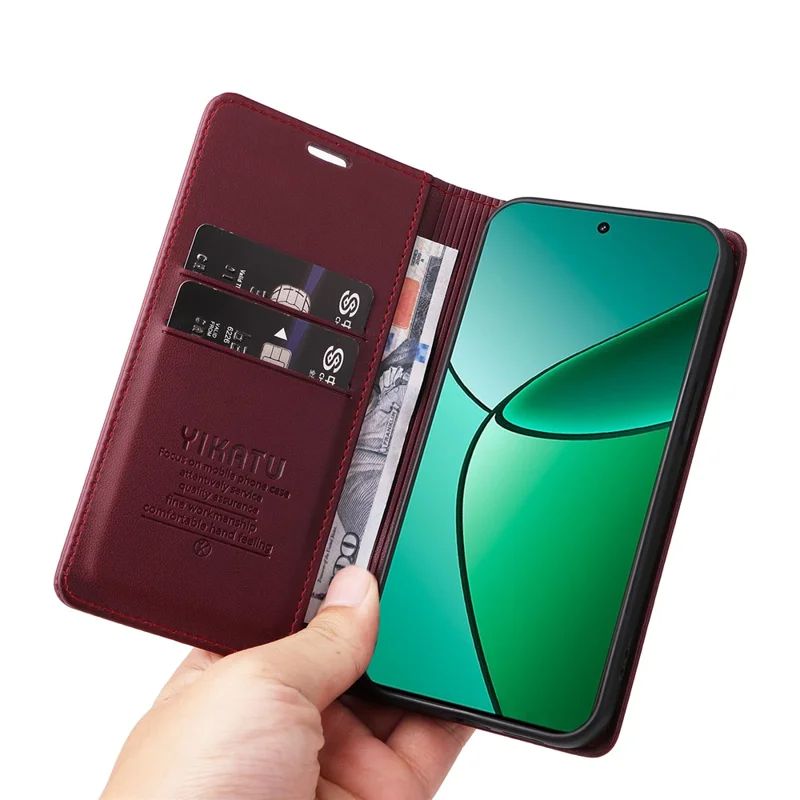 YIKATU YK-001 voor Realme 12 4G / 12+ 5G hoesje met magnetische sluiting Lederen telefoonhoes - Wijnrood