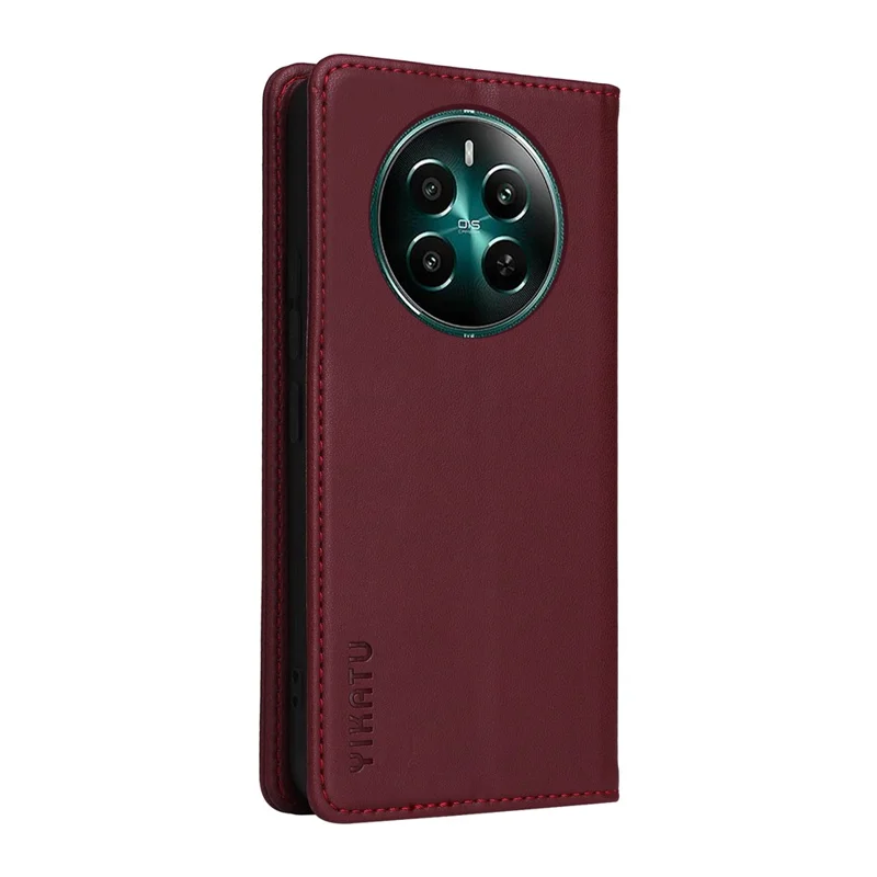 YIKATU YK-001 voor Realme 12 4G / 12+ 5G hoesje met magnetische sluiting Lederen telefoonhoes - Wijnrood