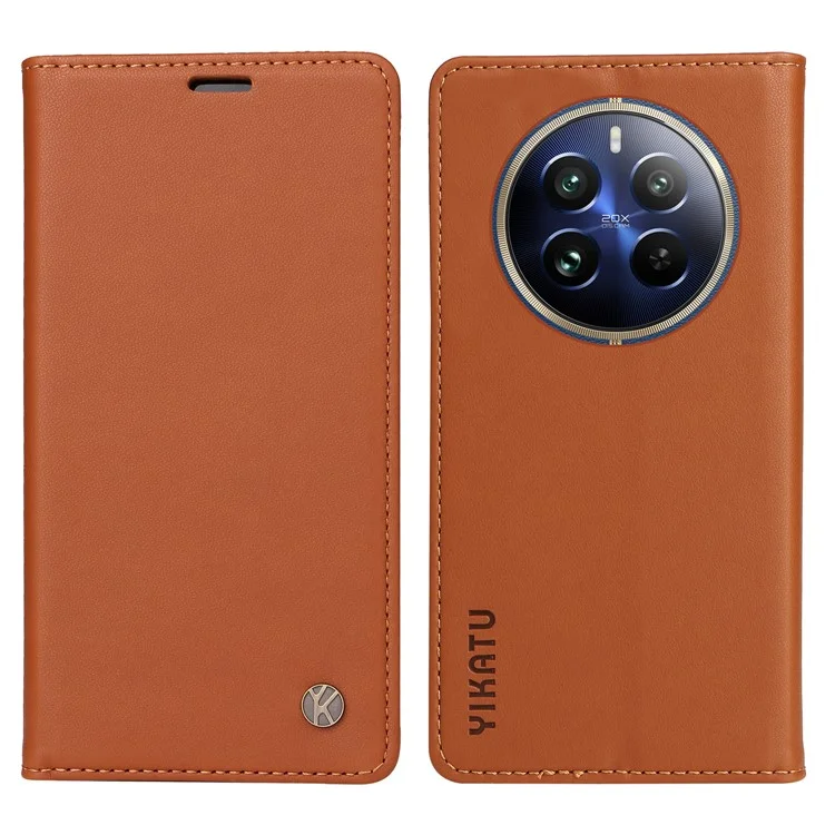 YIKATU YK-001 para Realme 12 Pro 5G / 12 Pro+ 5G Funda Tipo Cartera de Piel Folio Flip - Marrón
