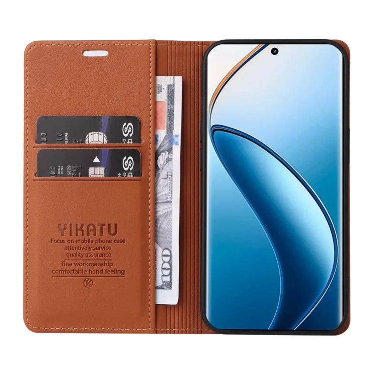 YIKATU YK-001 para Realme 12 Pro 5G / 12 Pro+ 5G Funda Tipo Cartera de Piel Folio Flip - Marrón